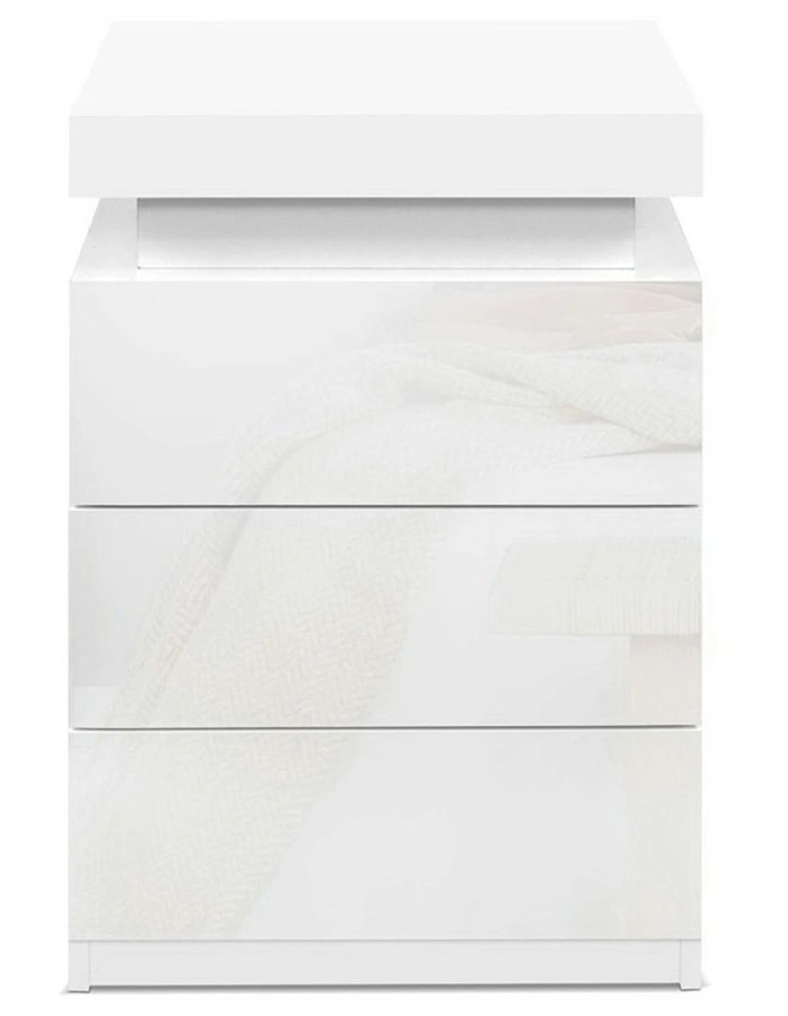 3 Drawers LED Bedside Table Set Of 2 in Coley White image 4