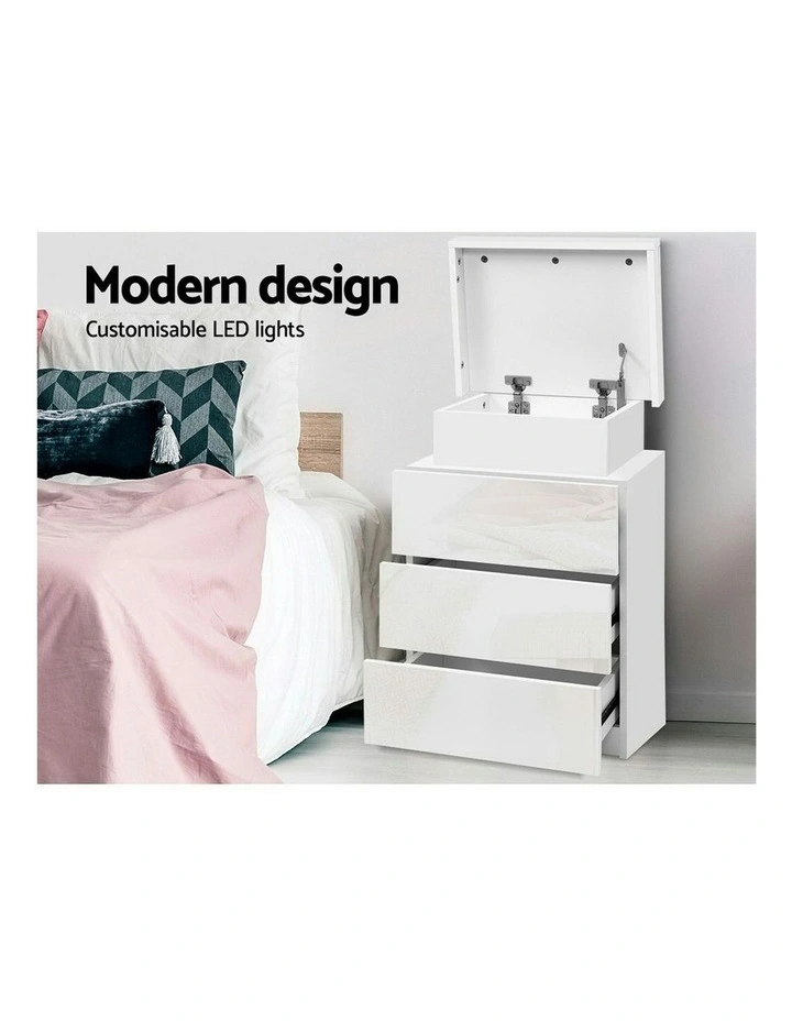 3 Drawers LED Bedside Table Set Of 2 in Coley White image 6