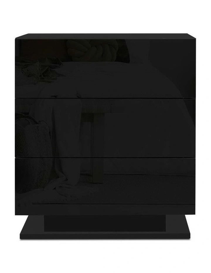 3 Drawers LED Bedside Table Set Of 2 in Mori Black image 4