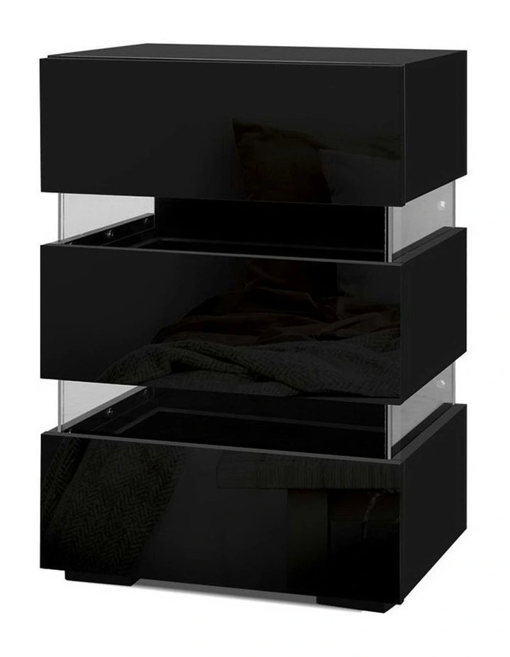 3 Drawers LED Bedside Table Set Of 2 in Lumi Black image 4