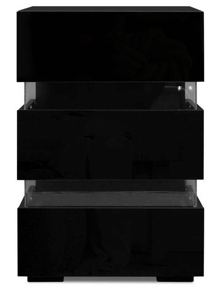 3 Drawers LED Bedside Table Set Of 2 in Lumi Black image 5