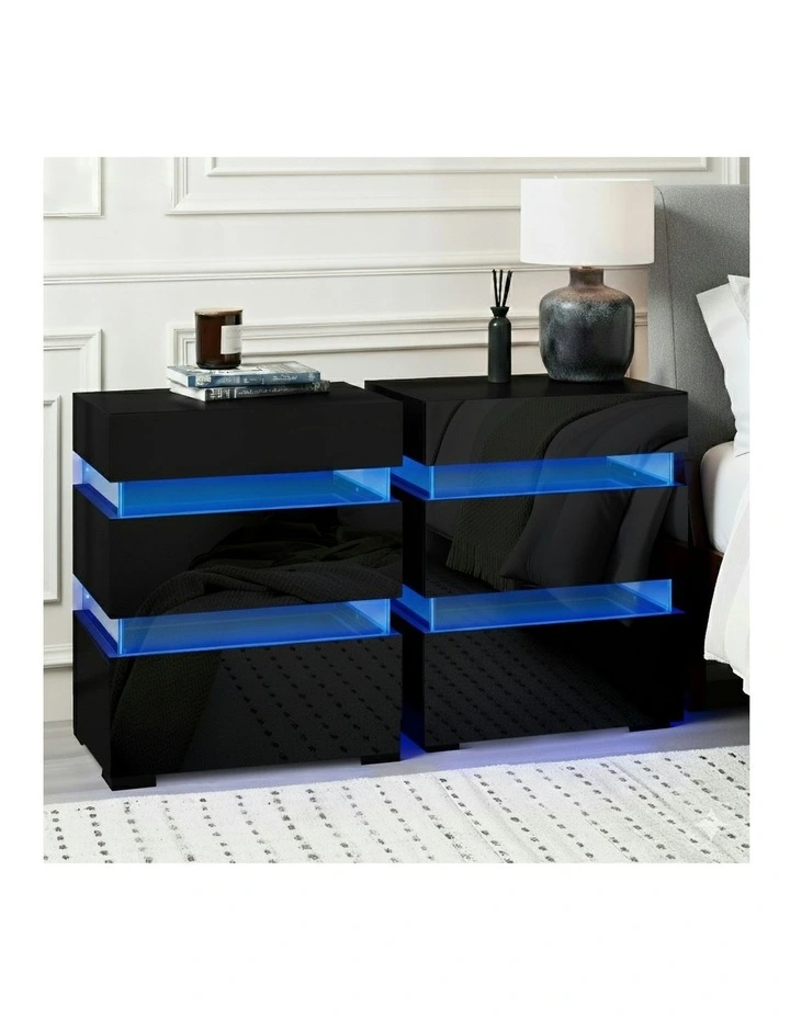 3 Drawers LED Bedside Table Set Of 2 in Lumi Black image 6