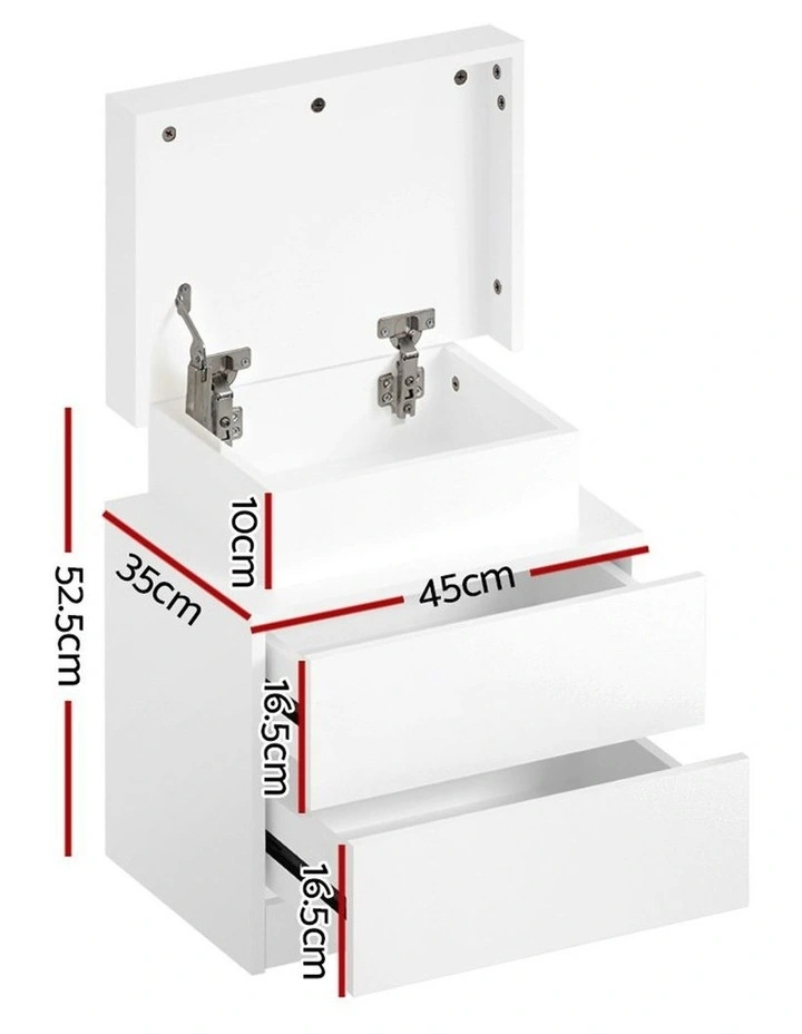 2 Drawers Lift-Up Storage LED Bedside Table Set Of 2 in Coley White image 3