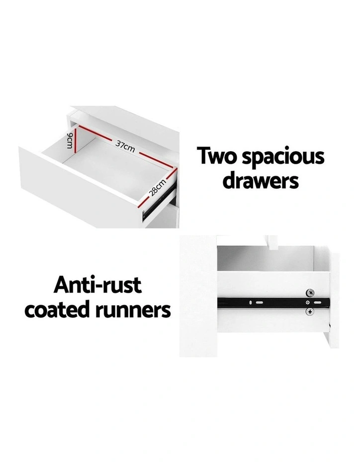 2 Drawers Lift-Up Storage LED Bedside Table Set Of 2 in Coley White image 5