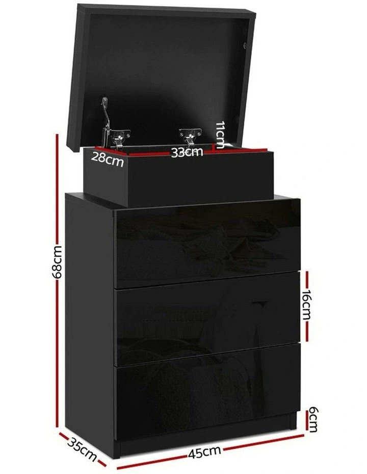 LED 3 Drawers Bedside Table 2X in Coley Black image 2