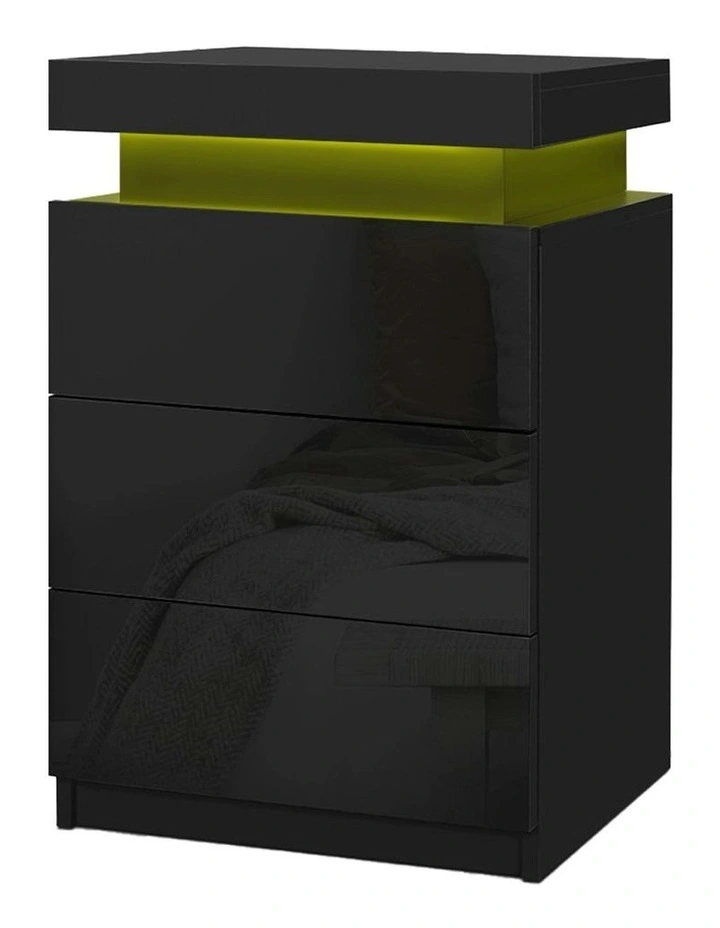 LED 3 Drawers Bedside Table 2X in Coley Black image 3