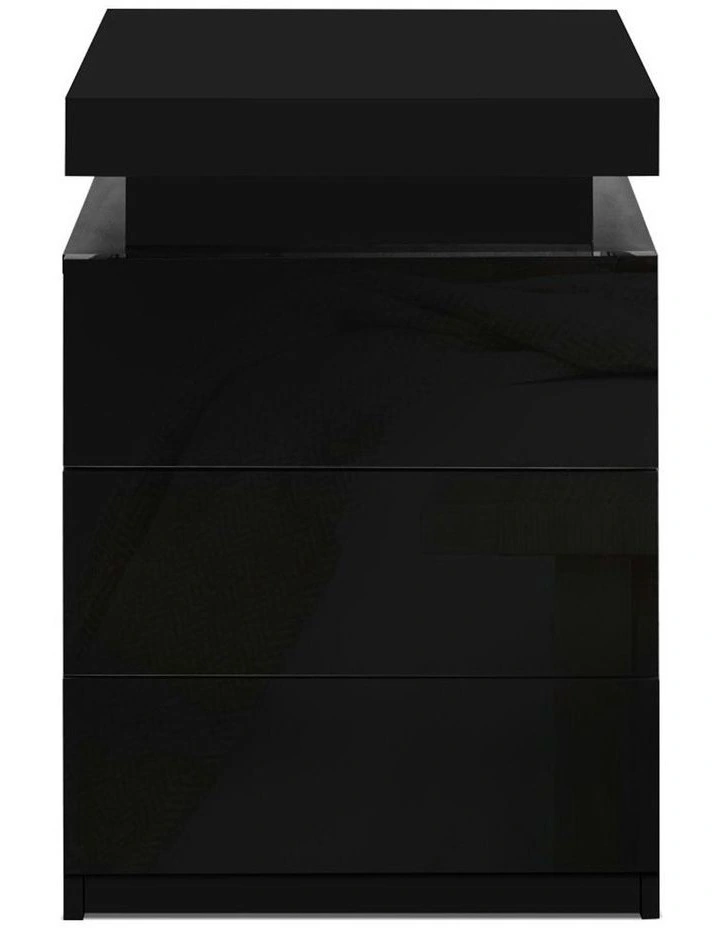 LED 3 Drawers Bedside Table 2X in Coley Black image 4