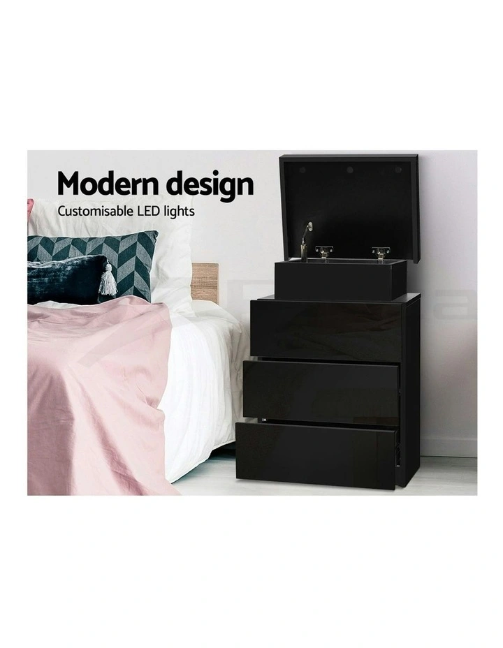 LED 3 Drawers Bedside Table 2X in Coley Black image 6