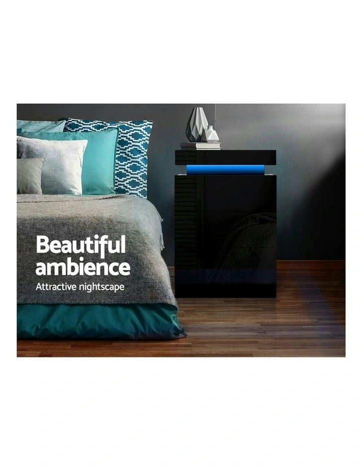 LED 3 Drawers Bedside Table 2X in Coley Black image 7