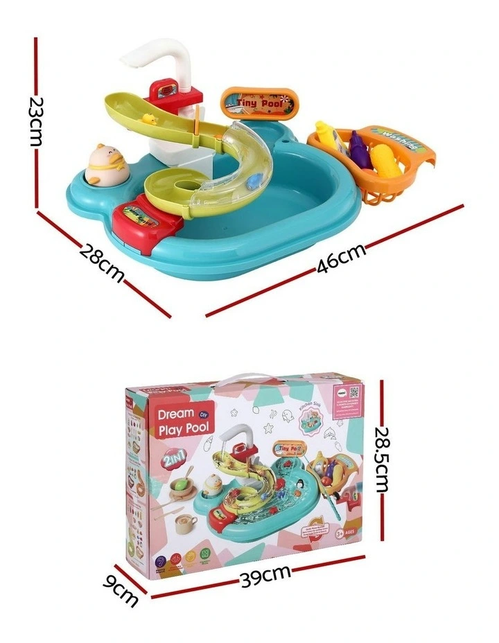 Keezi Kids Pretend Play Kitchen Sink with Faucet Floating Fishing Toys Play food image 4