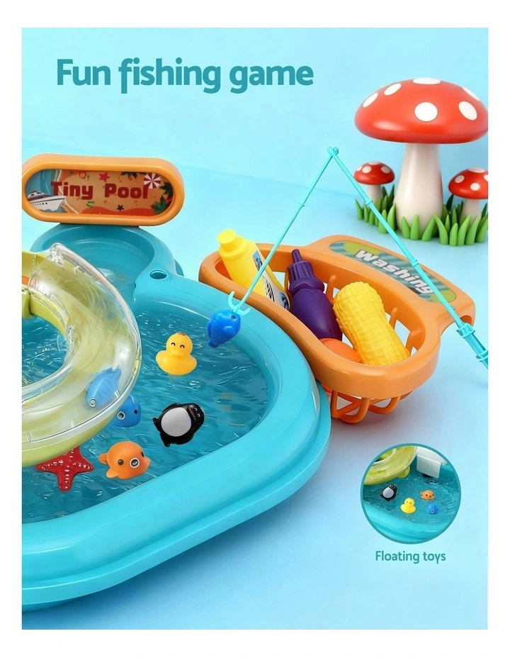 Keezi Kids Pretend Play Kitchen Sink with Faucet Floating Fishing Toys Play food image 7