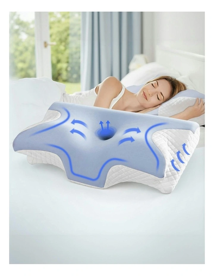 Ergonomic Contour Memory Foam Pillow in Blue image 3