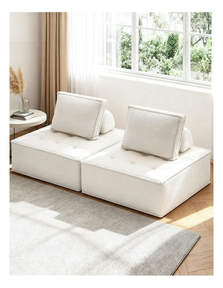 2 Floor Sofa Lounge Chair with Pillow in White image 3