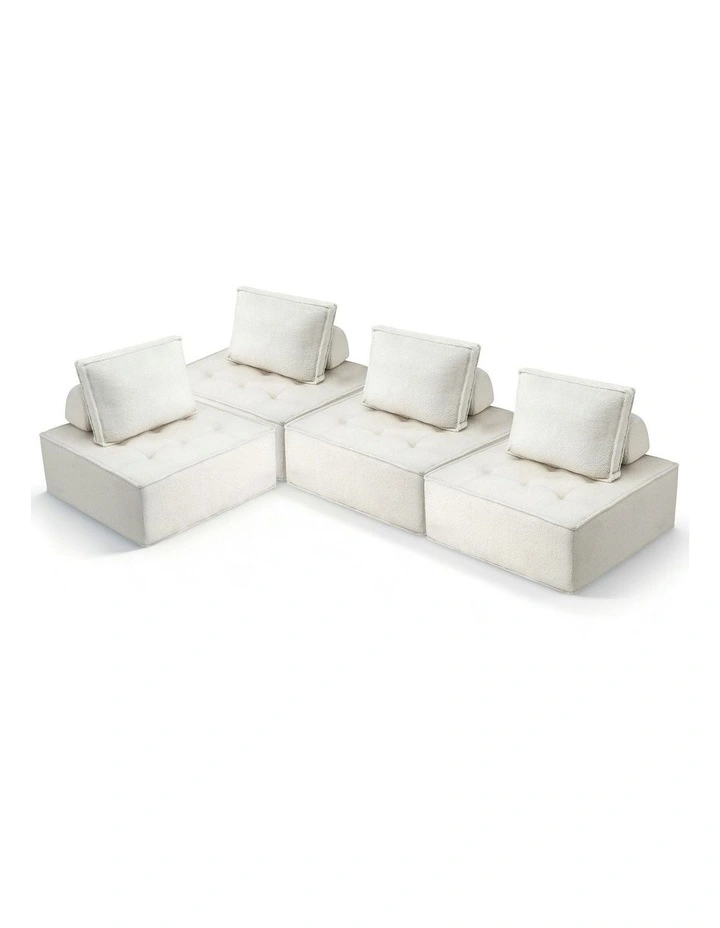 4 Seater Floor Sofa Lounge Chair with Pillow in White image 1