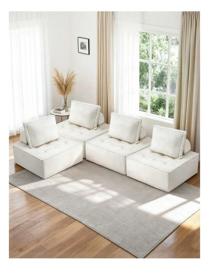 4 Seater Floor Sofa Lounge Chair with Pillow in White image 3