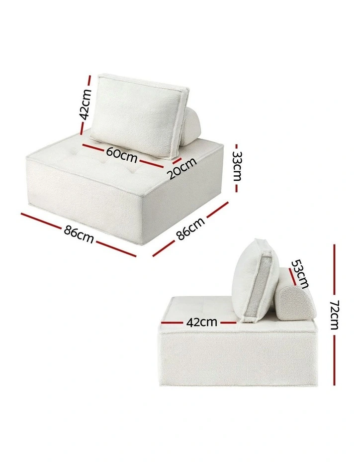 4 Seater Floor Sofa Lounge Chair with Pillow in White image 4