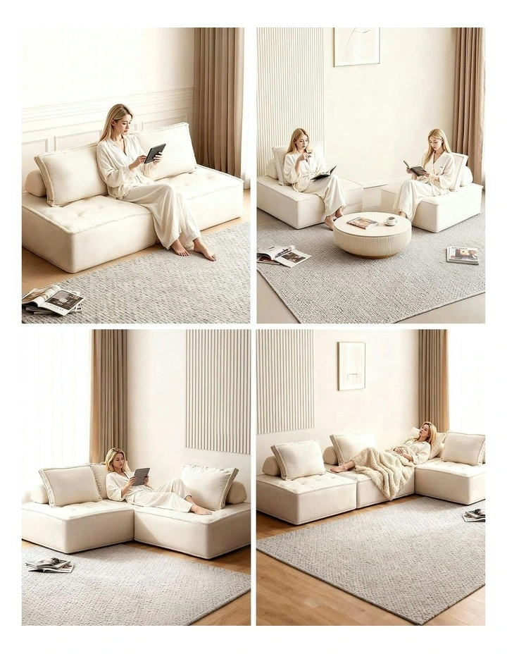 4 Seater Floor Sofa Lounge Chair with Pillow in White image 7