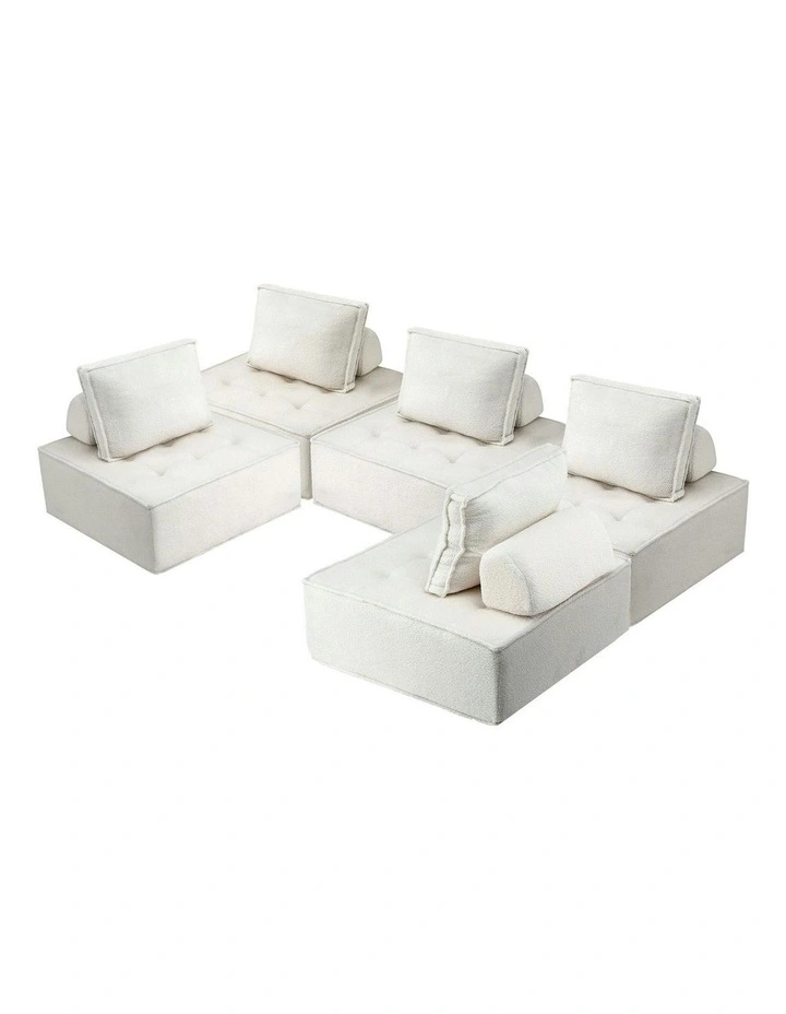 5 Seater Floor Sofa Lounge Chair with Pillow in White image 1