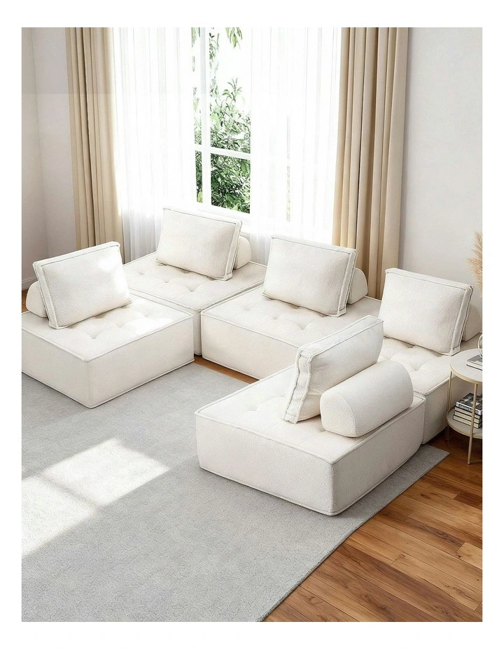 5 Seater Floor Sofa Lounge Chair with Pillow in White image 3