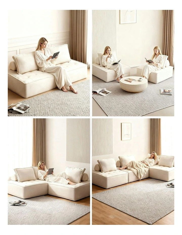 5 Seater Floor Sofa Lounge Chair with Pillow in White image 7