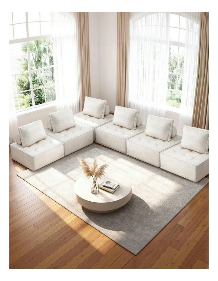 6 Seater Floor Sofa Lounge Chair with Pillow in White image 3