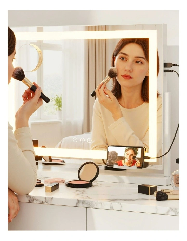 360 Rotatable Vanity Mirror with Lights 58x46cm in White image 6