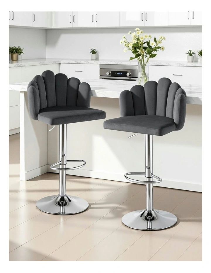 Kitchen Dining Counter Gaslift Chair 2x in Velvet Grey image 3