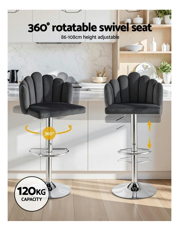 Kitchen Dining Counter Gaslift Chair 2x in Velvet Grey image 5