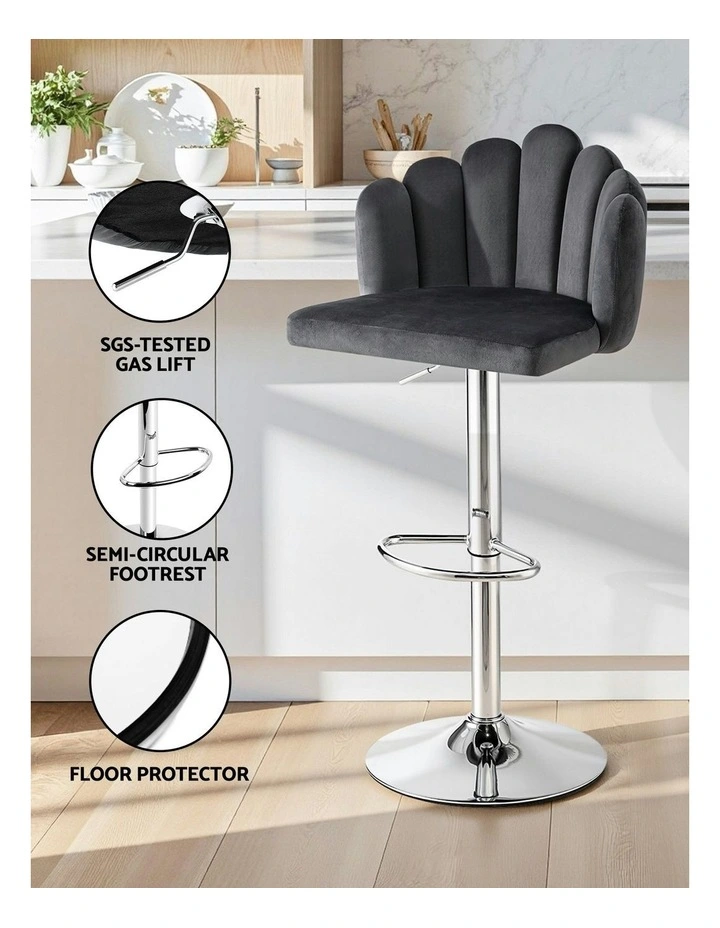 Kitchen Dining Counter Gaslift Chair 2x in Velvet Grey image 7