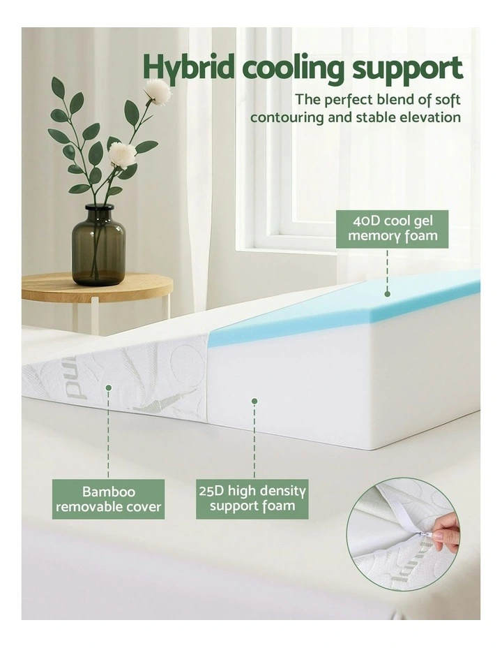 Ergonomic Support Pillow Gel Memory Foam Wedge Bamboo Cover in White image 5