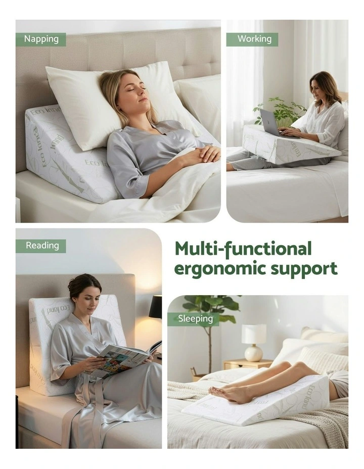 Ergonomic Support Pillow Gel Memory Foam Wedge Bamboo Cover in White image 7