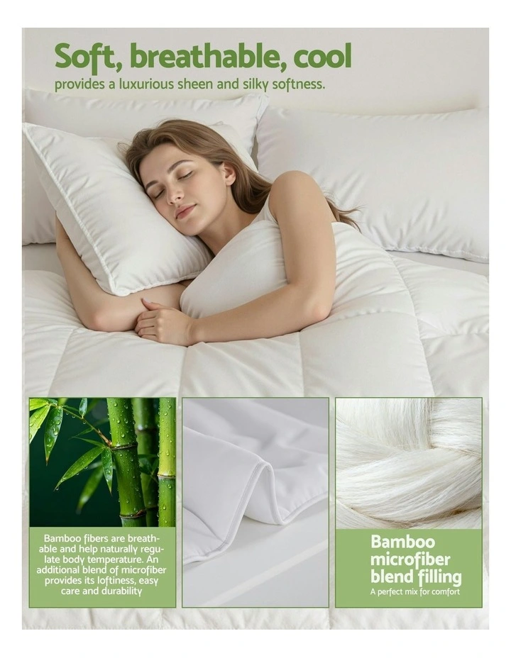 All Season 200GSM Doona Duvet Lightweight Double Bamboo Summer Quilts in White image 6