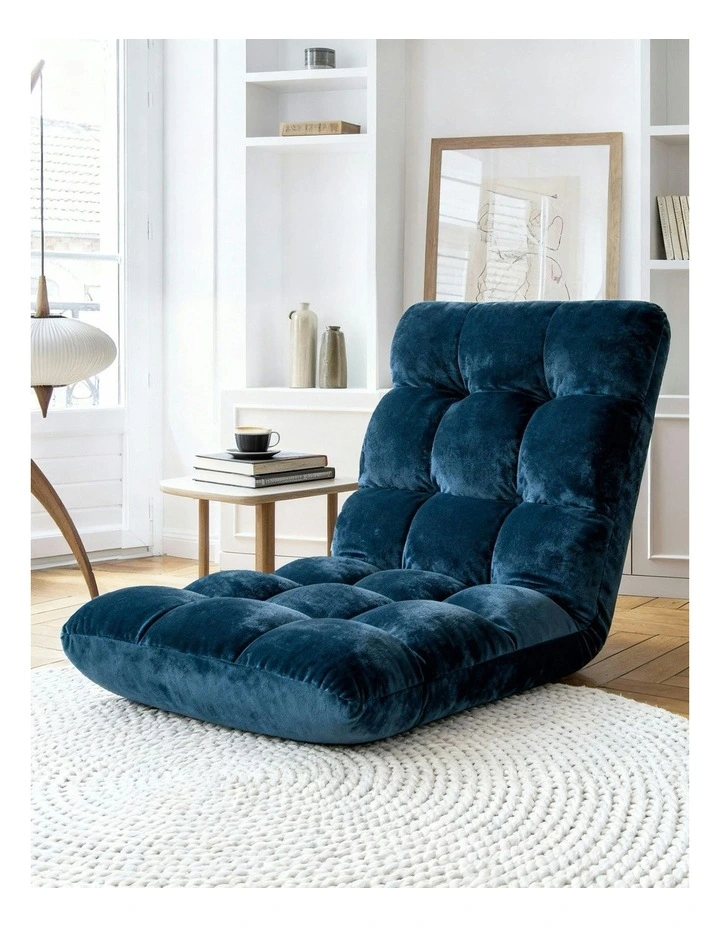 Flannel Fabric Floor Lounge Sofa Bed in Navy image 3