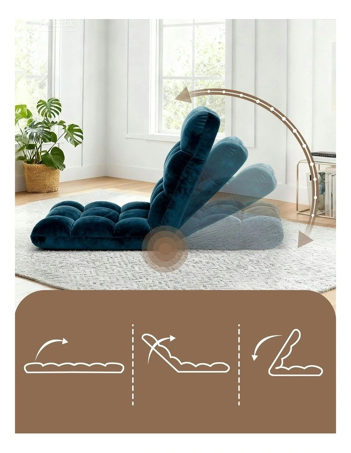 Flannel Fabric Floor Lounge Sofa Bed in Navy image 4