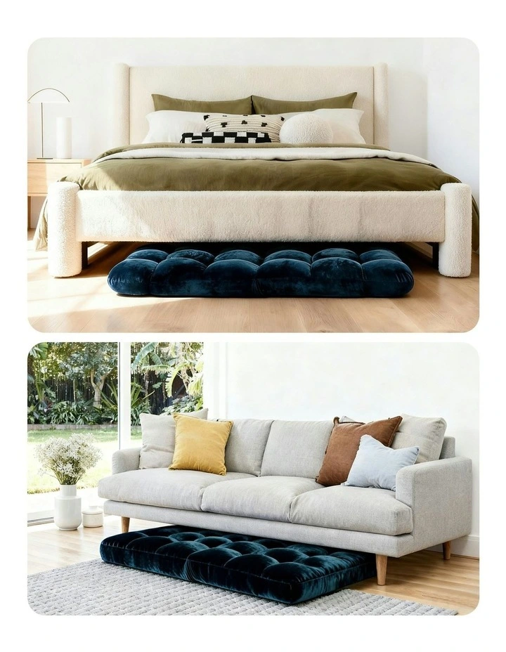 Flannel Fabric Floor Lounge Sofa Bed in Navy image 5