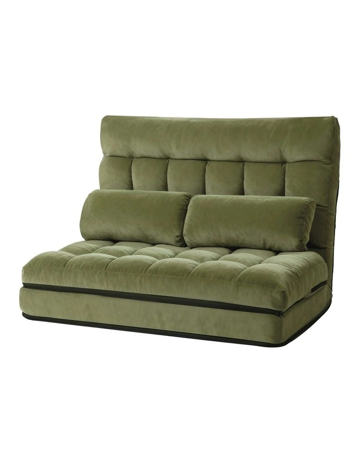 2 Seater Lounge Sofa Bed in Green Fabric image 1