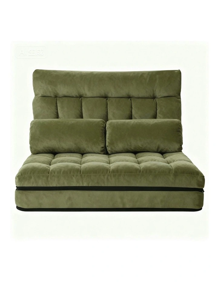 2 Seater Lounge Sofa Bed in Green Fabric image 2