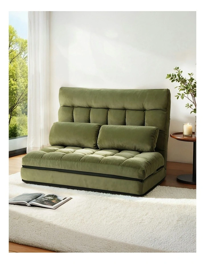 2 Seater Lounge Sofa Bed in Green Fabric image 3