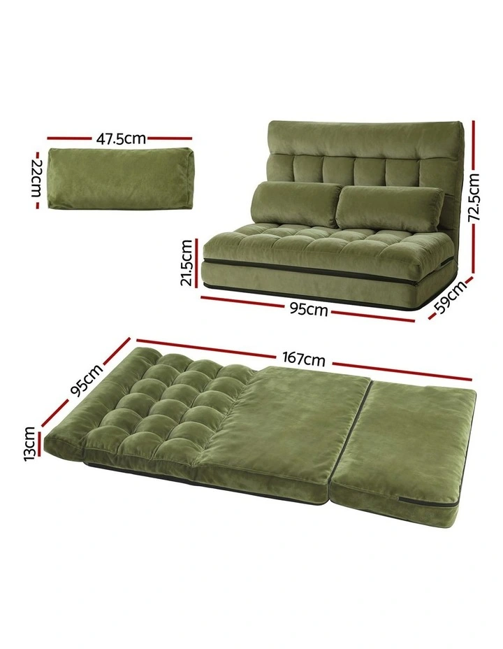 2 Seater Lounge Sofa Bed in Green Fabric image 4
