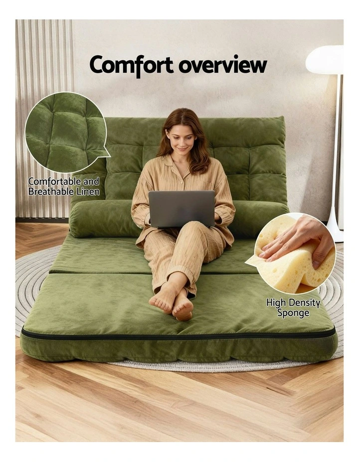 2 Seater Lounge Sofa Bed in Green Fabric image 5