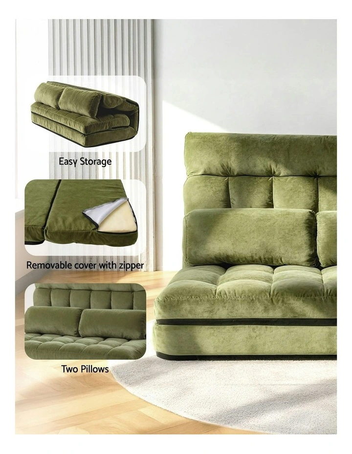 2 Seater Lounge Sofa Bed in Green Fabric image 7