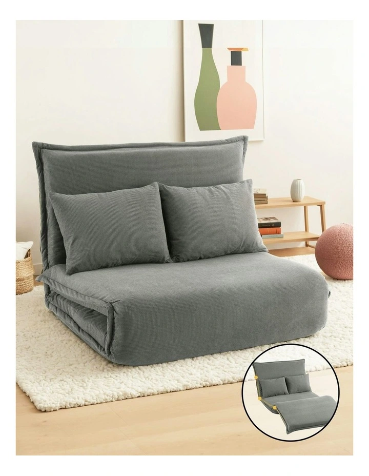 Floor Foldable 2 Seater Lounge Sofa Bed in Grey image 3