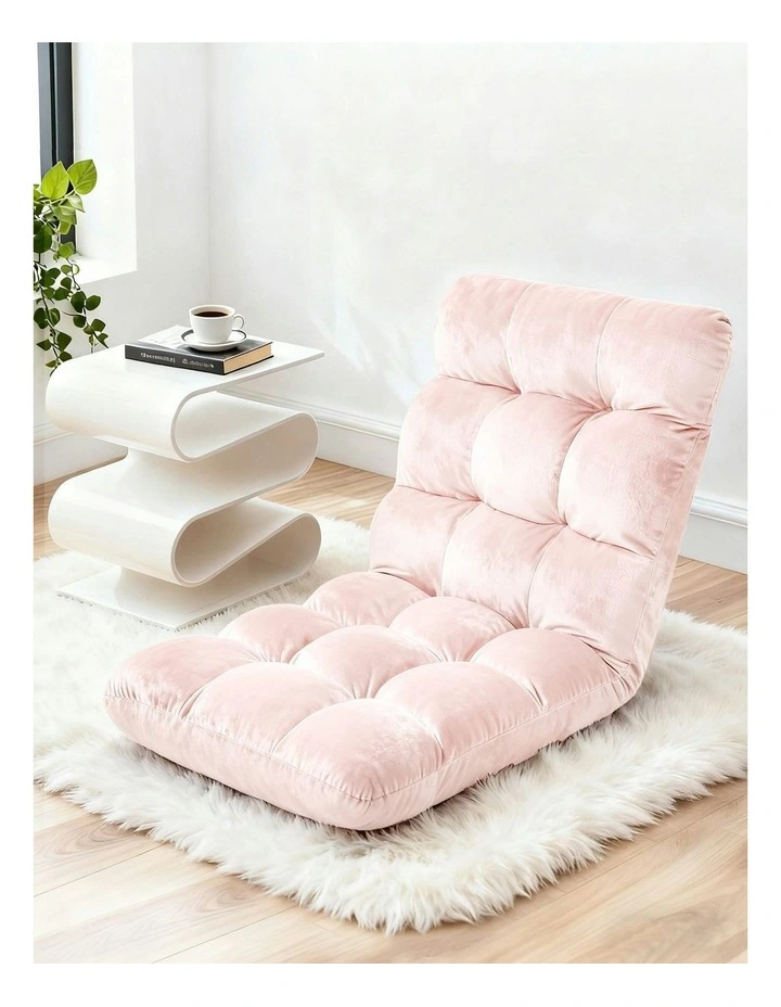 Flannel Fabric Floor Lounge Sofa Bed in Pink image 3