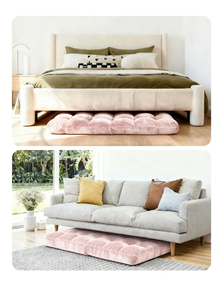 Flannel Fabric Floor Lounge Sofa Bed in Pink image 6