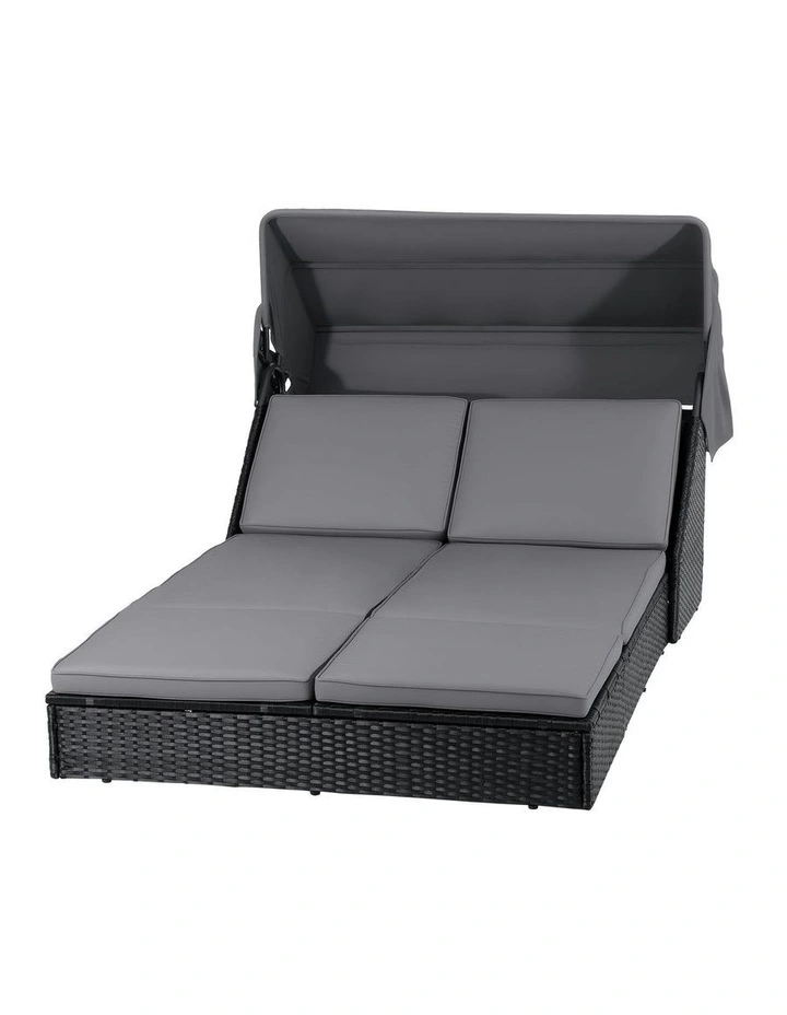 Outdoor Day Bed Sun Lounge Setting Wicker Lounger Patio Furniture in Black image 1