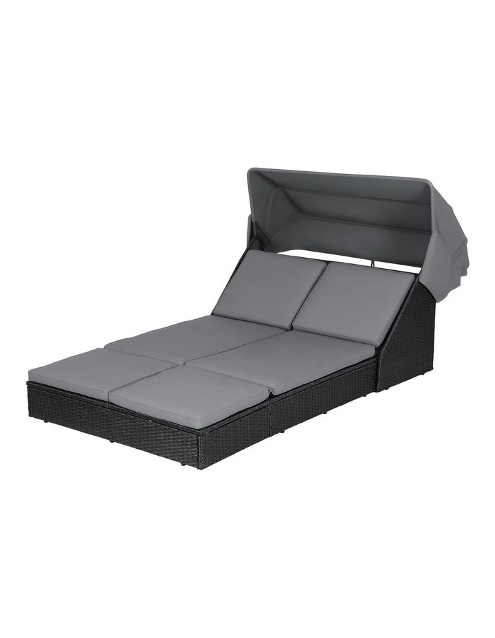 Outdoor Day Bed Sun Lounge Setting Wicker Lounger Patio Furniture in Black image 2