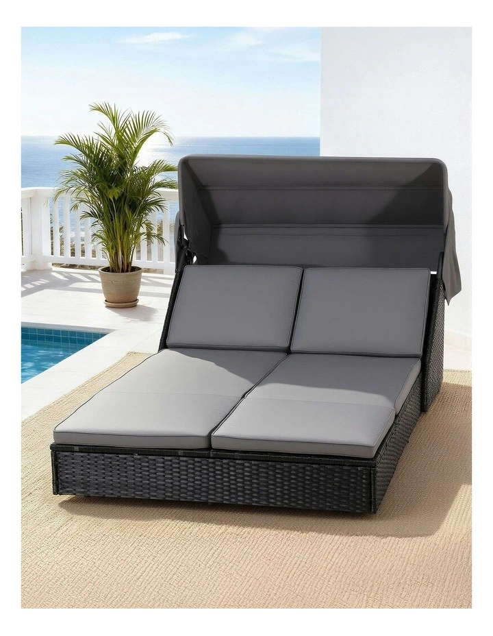 Outdoor Day Bed Sun Lounge Setting Wicker Lounger Patio Furniture in Black image 3