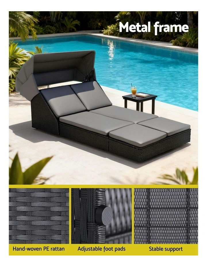 Outdoor Day Bed Sun Lounge Setting Wicker Lounger Patio Furniture in Black image 5