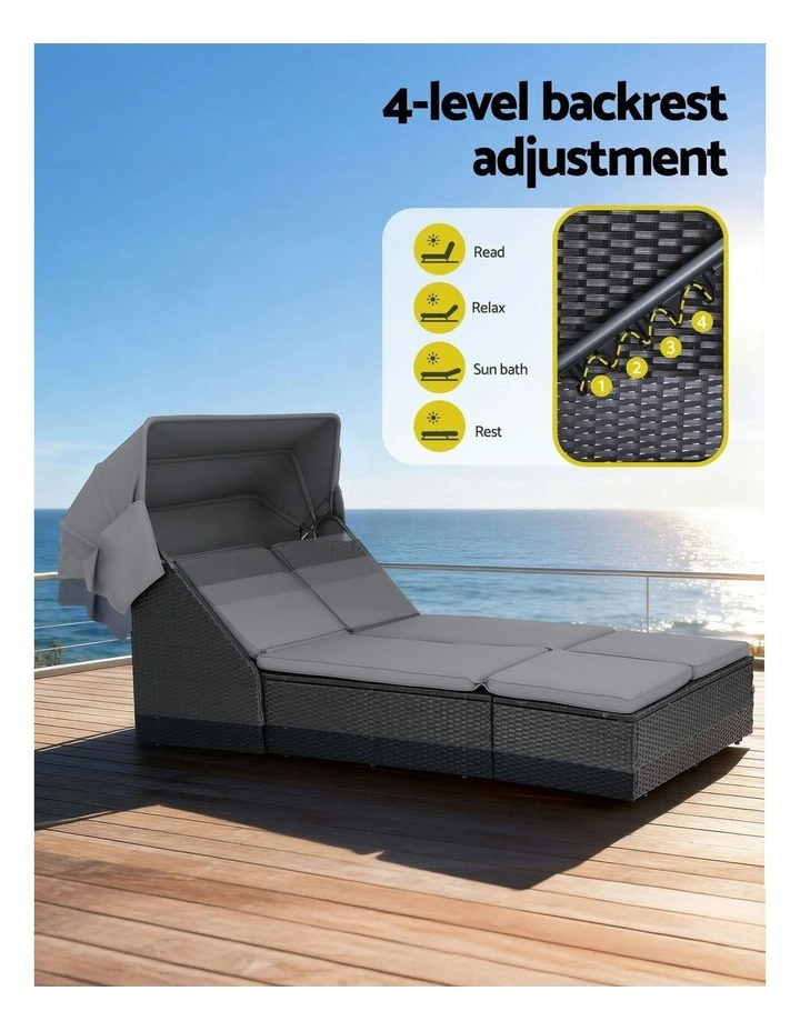Outdoor Day Bed Sun Lounge Setting Wicker Lounger Patio Furniture in Black image 6