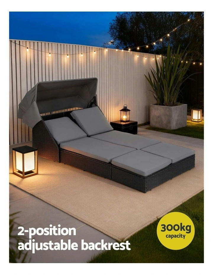 Outdoor Day Bed Sun Lounge Setting Wicker Lounger Patio Furniture in Black image 7